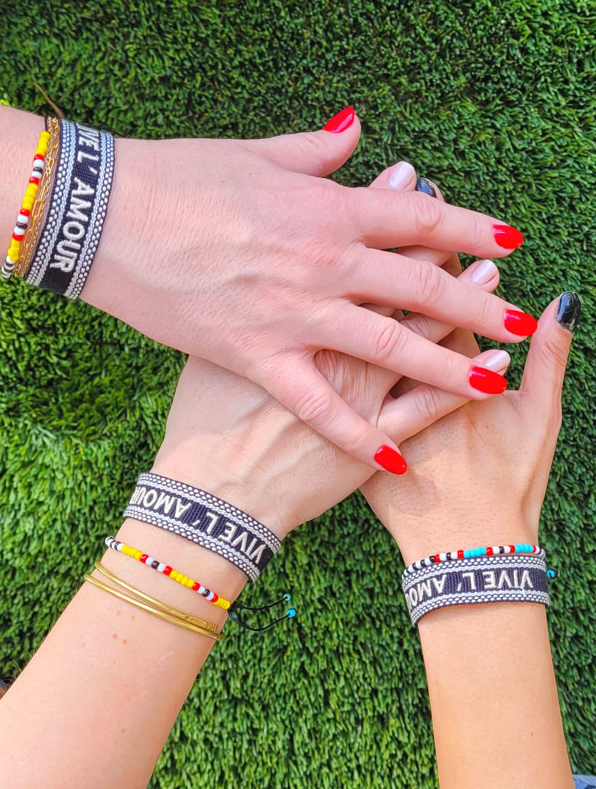 The Chorus Bracelet word by 3 friends. #Armparty stacked bracelets. Vive La Compagnie. Vive L'amour.